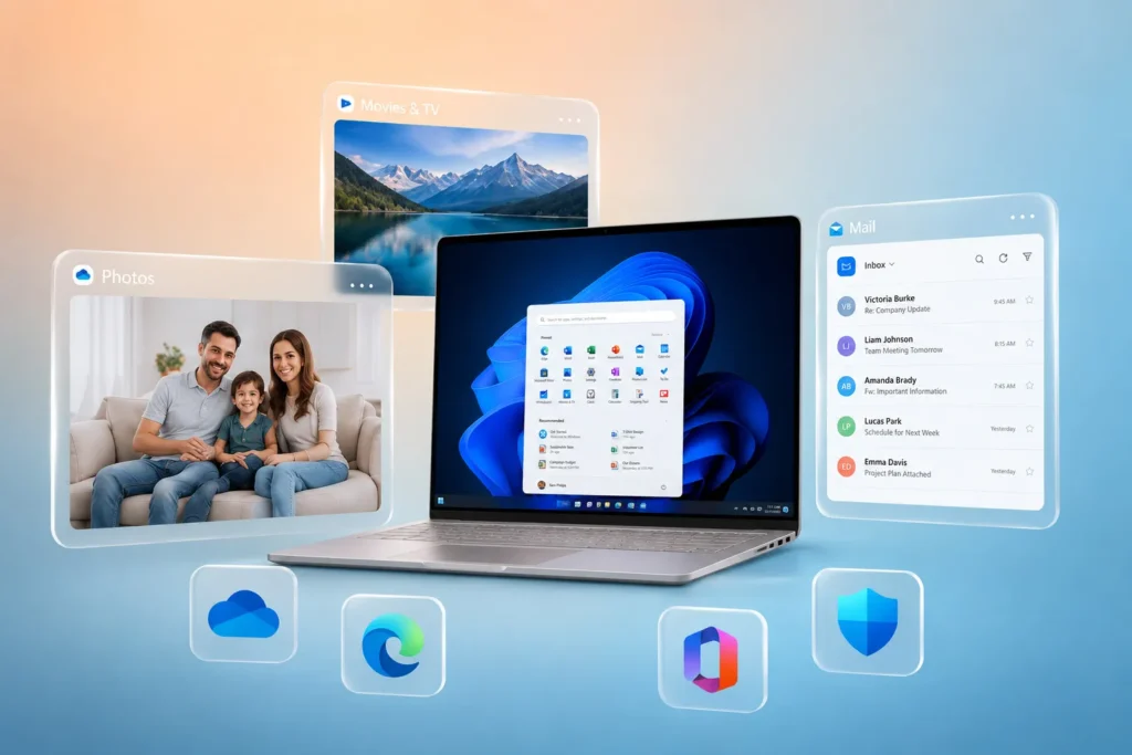 Windows 11 Home برای کاربران خانگی و خانواده‌ها با برنامه‌های Microsoft و قابلیت‌های روزمره