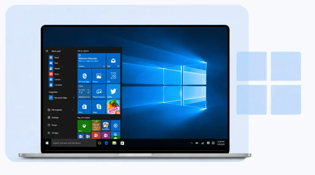 تصویر Windows 10 روی لپ‌تاپ همراه با برنامه‌های کاربردی مایکروسافت برای استفاده حرفه ای، روزمره، آموزش و سرگرمی